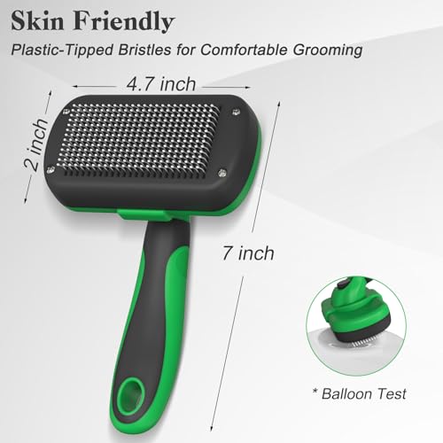 Self Cleaning Slicker Brush for Dogs & Cats (Green)