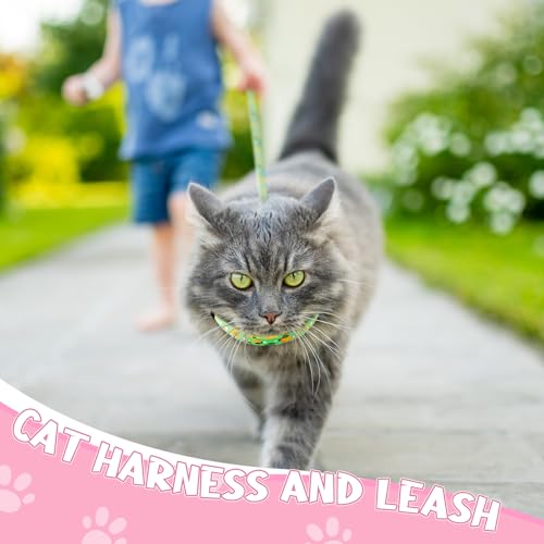 2 Pack Cat Harness and Leash Escape Proof Adjustable Cat Harness with Leash (Pink,Green)