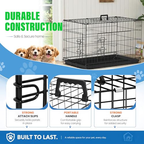 Dog Crate for Medium Dogs 30 Inch Folding Kennel Metal Pet Cage Black (Black / 30.0"L x 17.0"W x 19.0"H)