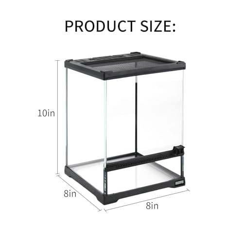 Mini Reptile Glass Terrarium Tank 8"*8"*10" Full View with Front Opening Door (8x8x10 inch)