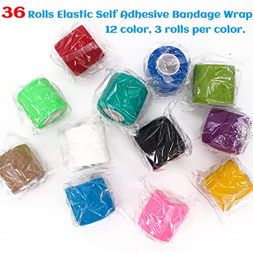 36 Rolls Elastic Self Adhesive Bandage Wrap 2 Inch (2 Inch-36 Count Color)