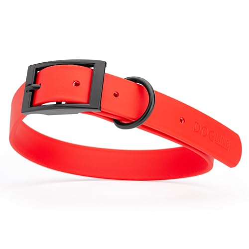 Biothane Waterproof Dog Collar Strong Coated Nylon Webbing with Black Hardware Odor (W1" x L22"-25" / Cherry Red)