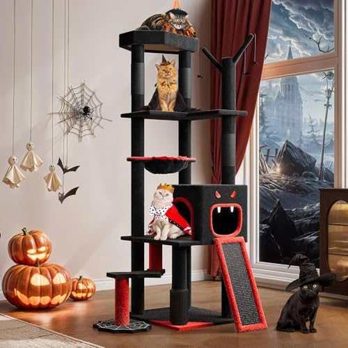 Gothic Cat Tree with Coffin Bed (Black and Red / 60inch)