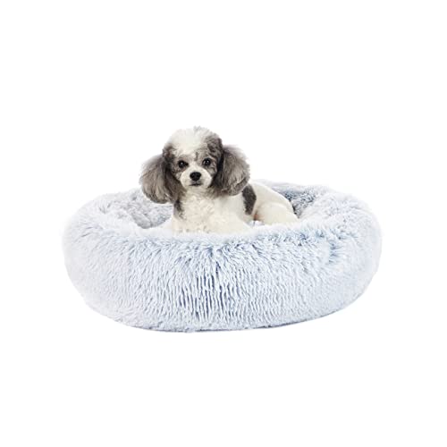 Calming Fluffy Donut Dog Bed for Small Dogs (23.0"L x 23.0"W x 7.0"Th / Light Blue)