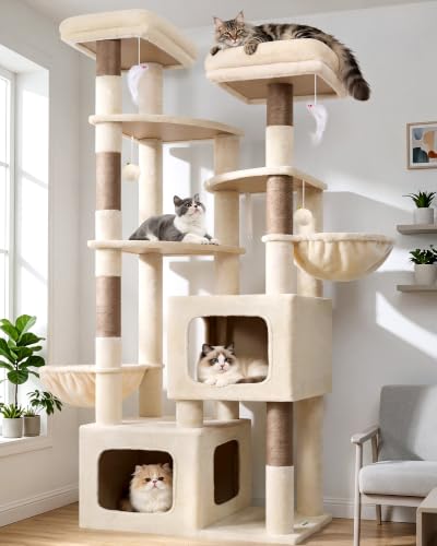 S74E Pro Heavy Duty Maine Coon Cat Tree for Large Cats (Beige / 74 inch)