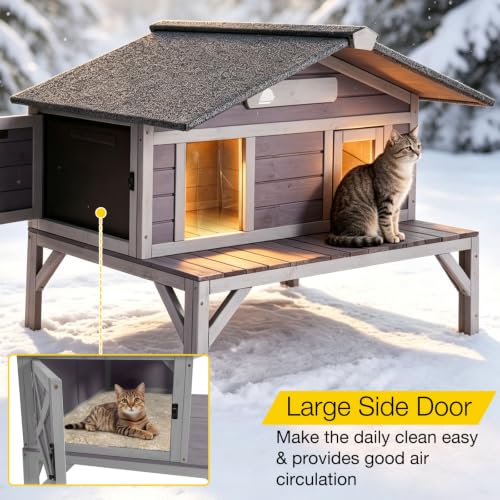 Cat House Outdoor Heated Cat House with Heater Feral Kitty Shelter with 100% Insulated Liner Weatherproof for Winter