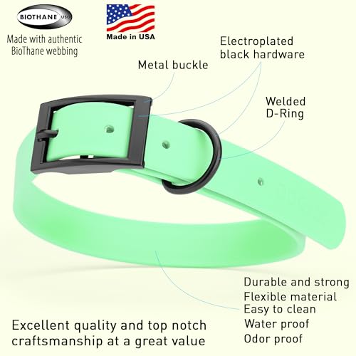 Biothane Waterproof Dog Collar Strong Coated Nylon Webbing with Black Hardware Odor