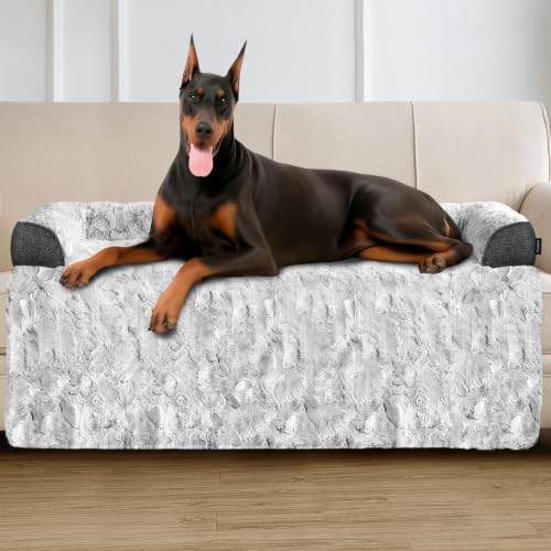 Calming Dog Bed for Couch with Cozy Raised Edge (Grey / 53"L x 39"W x 5"Th)