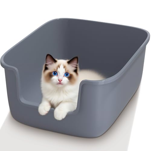 Large Cat Litter Box High Sided Entry Cat Litter Pan 50 x 40 x 22 CM (Grey)