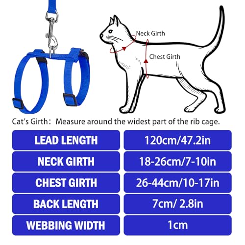 Adjustable Cat Harness and Leash Set Escape Proof Kitten Strap Collar for Walking Travel (Small / Navy Blue)