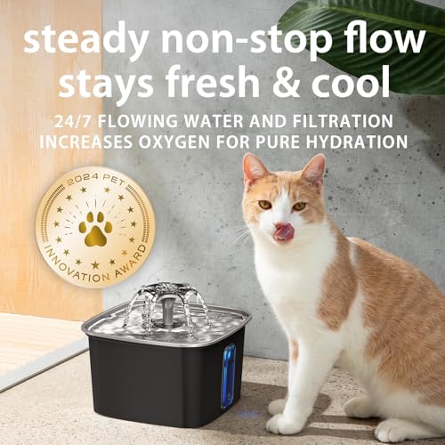 Innovation Award Winner Stainless Steel Cat Water Fountain (Space Black / 108oz (Cats & Small Dogs))
