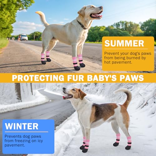 Anti Slip Dog Boots & Paw Protectors for Hardwood Floor (Pink / Large(Paw width 2.16in/5.5cm))