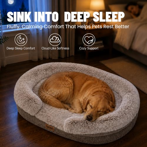 Fluffy Orthopedic Dog Beds Large Sized Dog (Sand / L(43", UP to 90lbs))