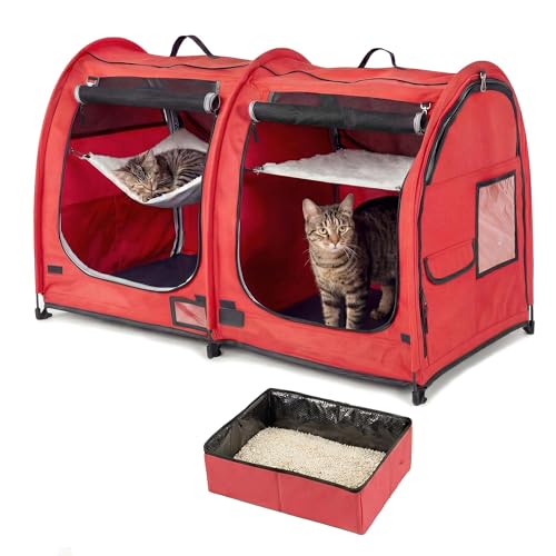 Mispace Portable Twin Compartment Show House Cat Cage (Red)