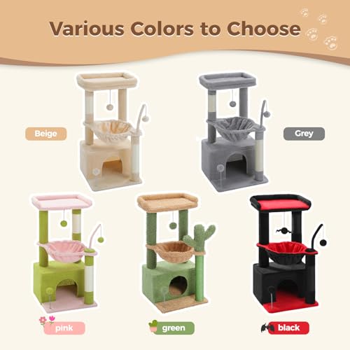4-in-1 Cat Tree for Kittens & Small Cats, 33in Beige Tower (Beige / L(15.8"L x 15.8"W x 33"H))