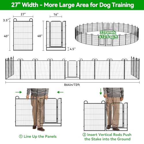 Dog Playpen Outdoor 32 Piece Panels Heavy Duty Dog Fence 40" (27"W x 40"H)