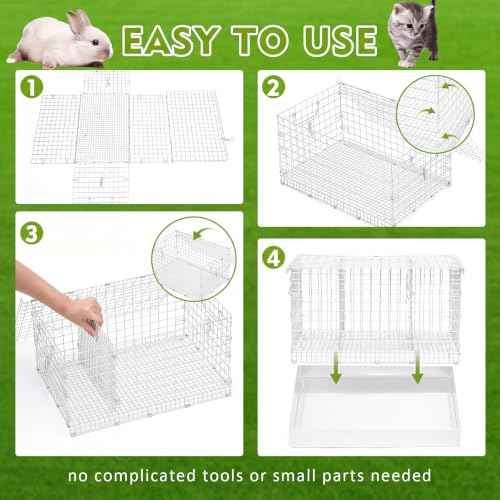 1 Pack 3 Hole Folding Rabbit Transport Cage (White / 18.9"L x 16.9"W x 3.9"H)