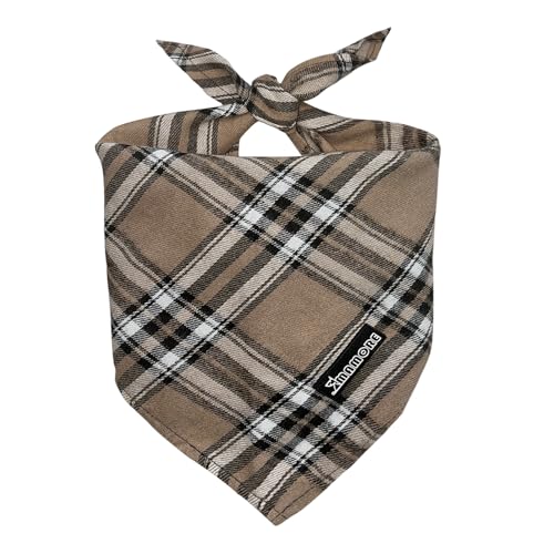 Adjustable Plaid Dog Bandanas (Light Khaki / Large)