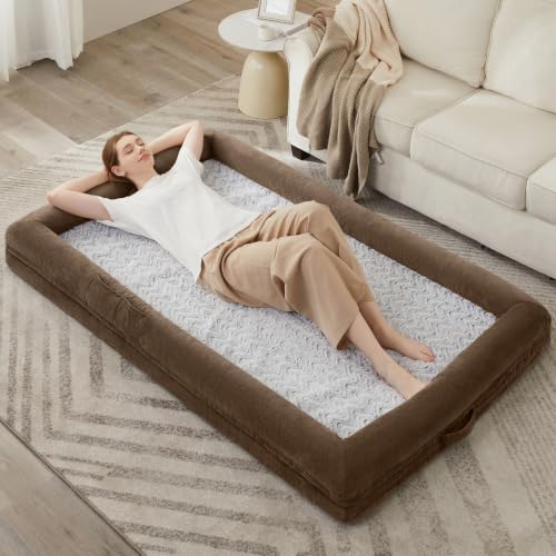 Human Dog Bed Orthopedic for Adult & Dogs Comfy Sleeping (Brown / Human (71x46x7.5in))
