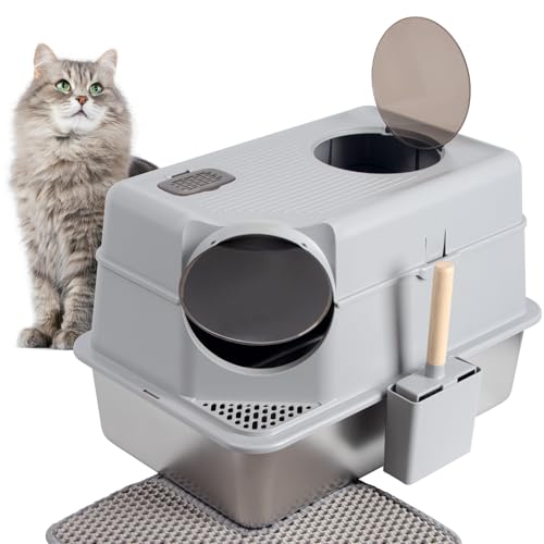 Stainless Steel Cat Litter Box Enclosed (XL-lid-15.7"H)