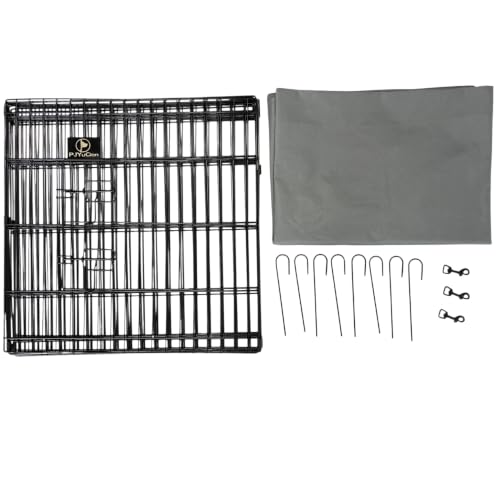 Puppy Playpen with Bottom Pad and Door (Gray / X-Small Pen: 24-Inch High)