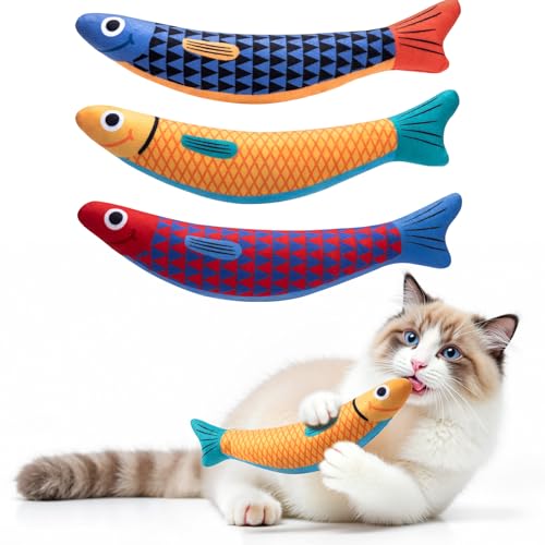 Interactive Cat Toys with[5000mg Premium A+Catnip][Baby Grade] Soft Chew Kicker Cat Toys for Indoor Cats & Kittens (Blue+Yellow+Red)