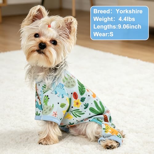 Dog Pajamas Pjs Spring Summer Dog Clothes for Small Dogs Girl (Dinosaur Blue / Large (10-15))