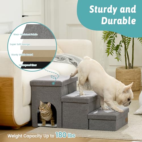 Dog Stairs with Storage (Grey / 32.5x17x17.7 inch)