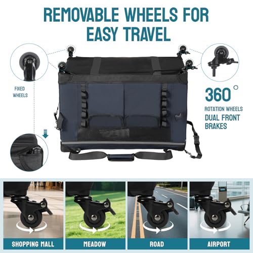24 inch Rolling Extra Large Cat Carrier with Wheels (Navy Blue)