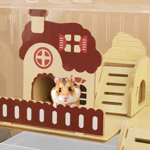 8 in 1 Clear Acrylic Hamster Cage with All Accessories (13.4"L x 10.2"W x 12.6"H / White)