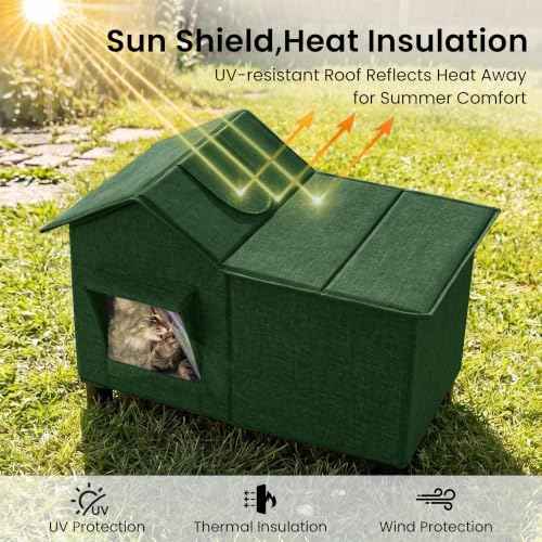 Outdoor Cat House Weatherproof Elevated Cat Bed (Green / L)