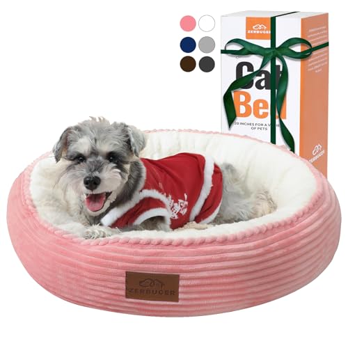 23in Pink Round Dog Bed Sofa for Dogs Cats (Pink / Medium)