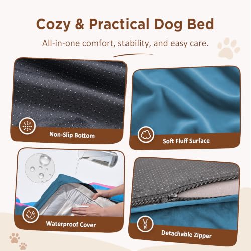 Orthopedic Dog Bed for Extra Large Dogs with Bolster (45.0"L x 35.0"W x 8.5"Th / Enchanted Cove)