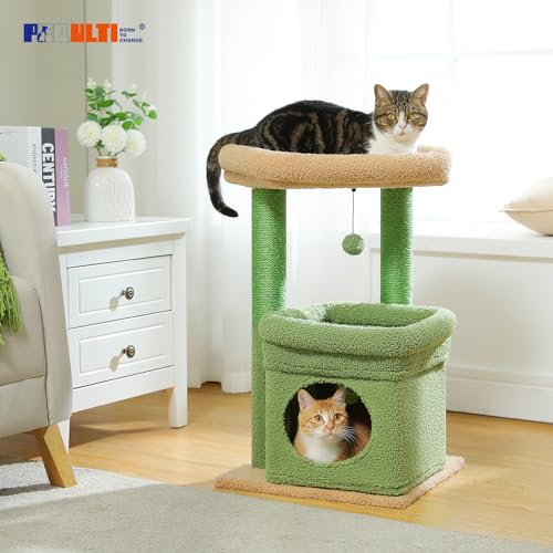 Small Cat Tree Tower for Indoor Cats (Green / M(15.7"L x 15.7"W x 26.7"H))