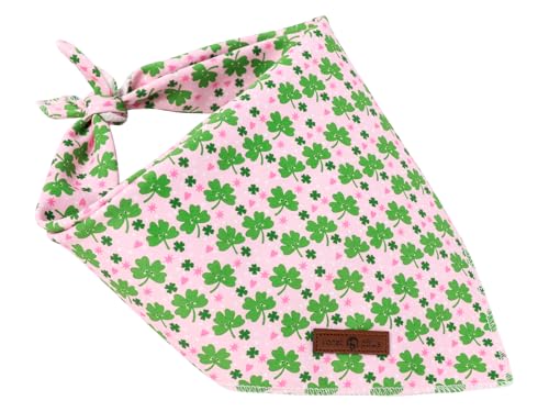 St. Patrick's Day Dog Bandana Washable Cotton Pink Handkerchief Scarf Triangle Clover Bandana for Medium Large Dogs Girl Boy (St. Smile Clover / Large (Pack of 1))