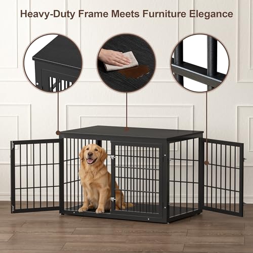 46" Heavy Duty Dog Crate Furniture for Large Dogs (Black / 46.0"L x 29.1"W x 31.1"H)