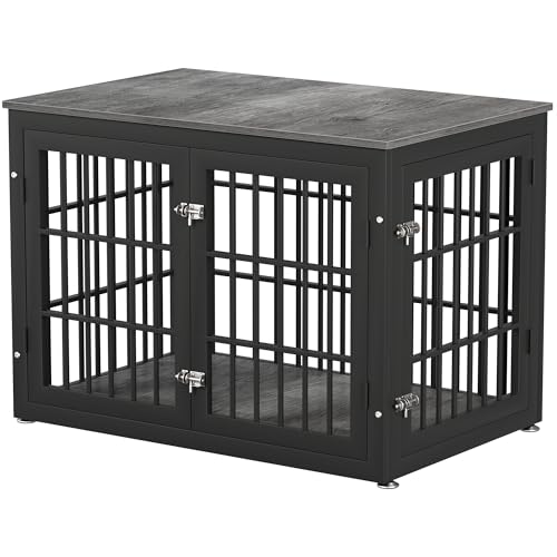 38" Heavy Duty Dog Crate Furniture for Large and Medium Dogs (Black + Gray / 38.3"L x 25.4"W x 27.7"H)
