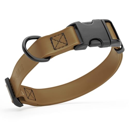 Biothane Waterproof Dog Collar with Quick Release Buckle Strong Coated Nylon Webbing with Odor (5/8"W by 10-14"L / Coyote Brown)