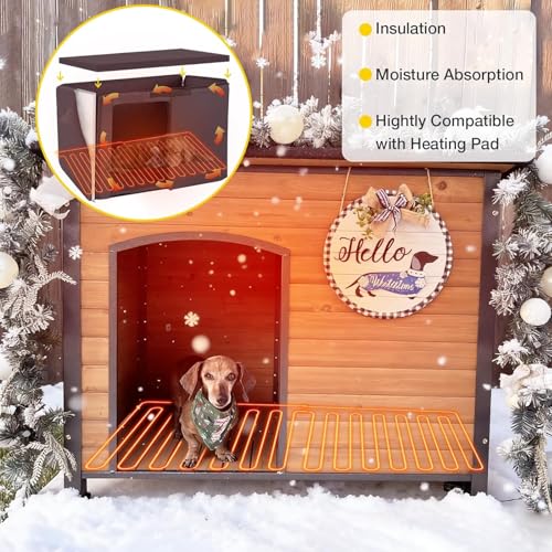 Heated Dog House Outdoor with Heating Pad Insulated Dog Kennl for Winter (33.5" Brown(With Heated Liner))
