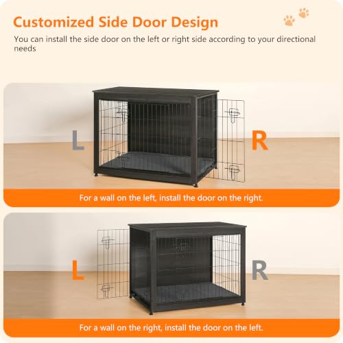 38.5" XL Dog Crate Furniture with Cushion (Dark Gray / 38.5"L x 25.6"W x 26.8"H)