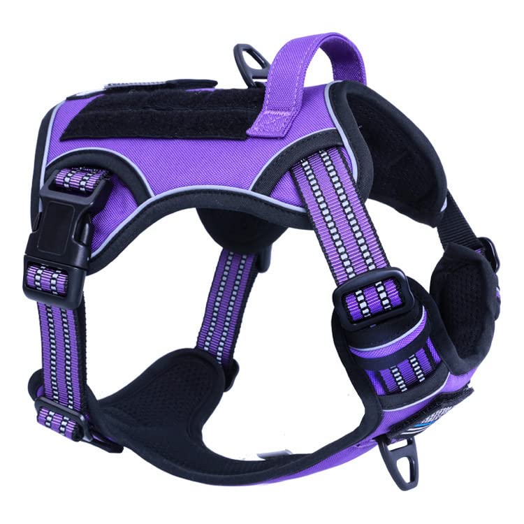 Tactical Dog Harness for Medium Dogs No Pull (Purple / M(Neck:16-20", Chest:17-27"))