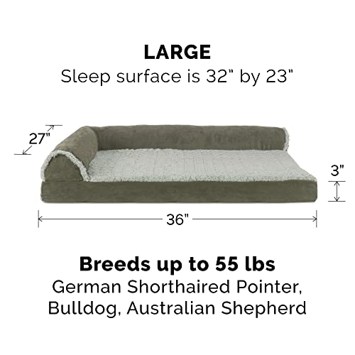 Cooling Gel Dog Bed for Large (Large / (Two-Tone Faux Fur & Suede) Dark Sage)