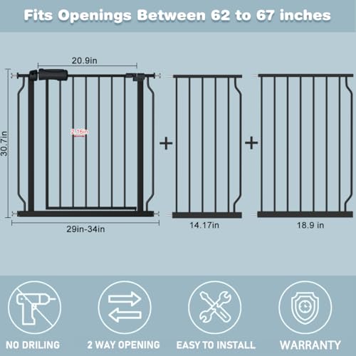 Extra Wide Baby Gate Black 63 (62.20"-71.65"/158-182cm)