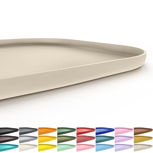 Waterproof Silicone Pet Food Mat with Raised Edge for Dog & Cat (Beige / 19"L x 12"W)