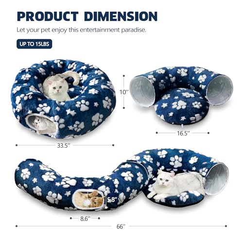 Cute Round Cat Tunnel for Indoor Cats (Blue Paw / Round)