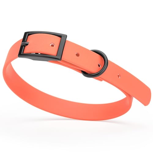 Biothane Waterproof Dog Collar Strong Coated Nylon Webbing with Black Hardware Odor (W5/8" x L12-15" / Coral)