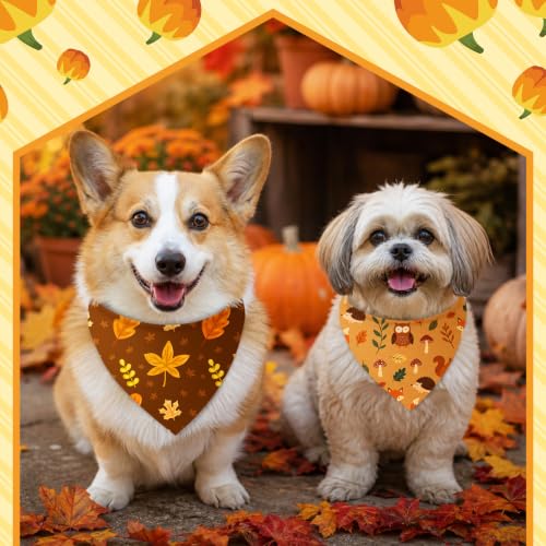 100 Pcs Fall Dog Bandanas Bulk Autumn Leaf Pumpkin Acorn Mushroom (Woodland Autumn / 19.7 x 13.8 x 13.8 Inch)