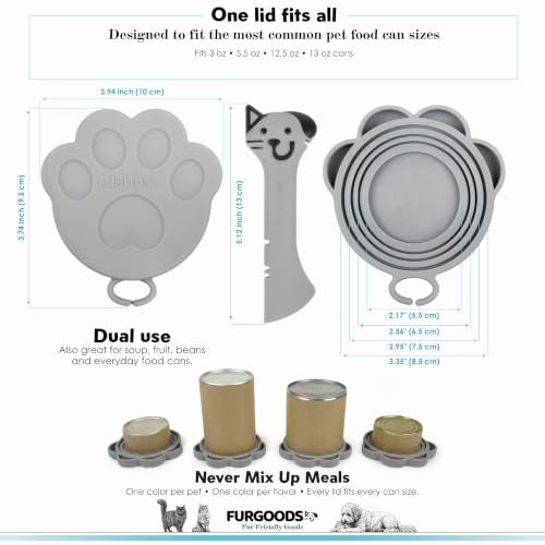 FURLIDS Grey Cat Dog Food Can Lid (Grey)