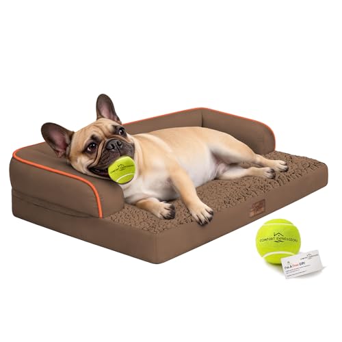 Washable Dog Bed with Bolster for Medium to Large Dogs (Dark Brown / 36"L x 27"W x 7.5"Th)