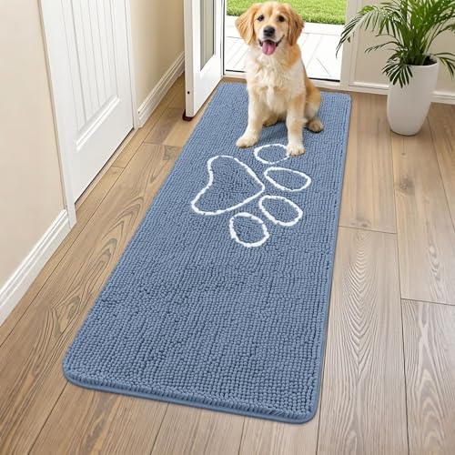 Dog Door Mat for Muddy Paws (59"X24" / Airy Blue and White)